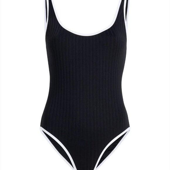 NWT Solid & Striped Anne-Marie Ribbed One Piece in Noir Optic White Size Large - Picture 1 of 9